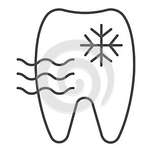 Sensitive tooth thin line icon. Tooth and snowflake vector illustration isolated on white. Dentist outline style design