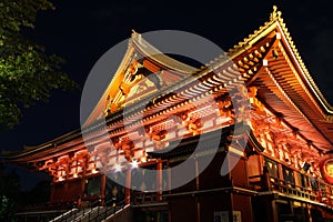 Senso-ji Temple at night, Asakusa, Tokyo, Japan