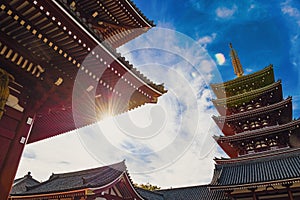 Senso-ji Temple in Tokyo Japan during an amazing sunny day