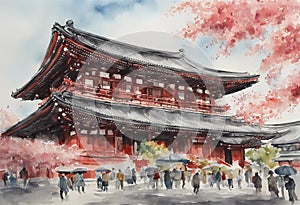 Senso-ji Temple watercolor in japan