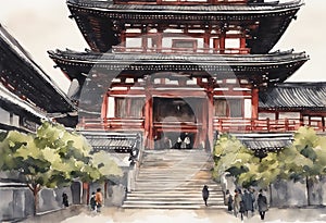 Senso-ji Temple watercolor in japan