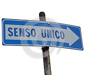 senso unico translation one way street sign isolated over white photo