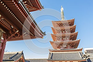 Sensoji (Asakusa) Pagoda with clear blue sky