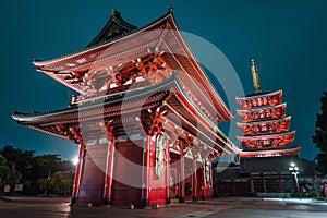 Sensoji temple at night in Asakusa, Tokyo