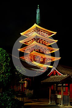 Sensoji Temple - Pagoda at night