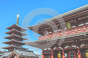 Sensoji Temple's Hozomon Gate and five storied pagoda.made with