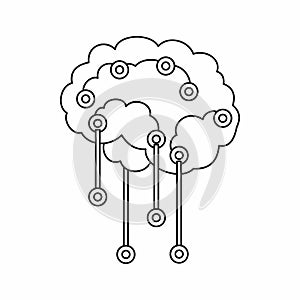 Sensors on human brain icon, outline style