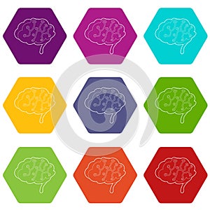 Sensors on human brain icons set 9 vector