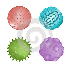 Sensory ball set of different colors and textures isolated on white. Vector illustration. Kids toys or sensory rooms