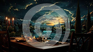 Sensory feast: Starry Night dining by Van Gogh. Created with Generative AI