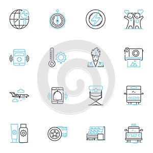 Sensory stimulation linear icons set. Tactile, Aroma, Flavor, Touch, Visual, Auditory, Gustatory line vector and concept photo