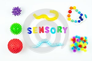 Sensory word and sensory toy for kid. Sensory training, fine motor skills, sensory integration, dysfunction and