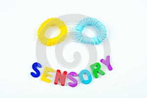 Sensory word and sensory toy for kid. Sensory training, fine motor skills, sensory integration, dysfunction and