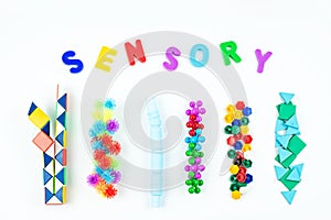 Sensory word and sensory toy for kid. Sensory training, fine motor skills, sensory integration, dysfunction and