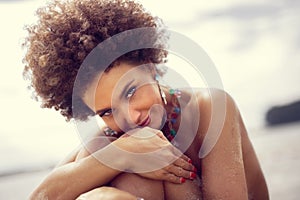 Sensual african american woman wearing jewelry