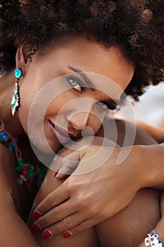 Sensual african american woman wearing jewelry