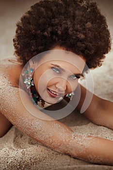 Sensual african american woman wearing jewelry