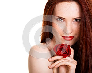 Sensual beautiful woman with red rose