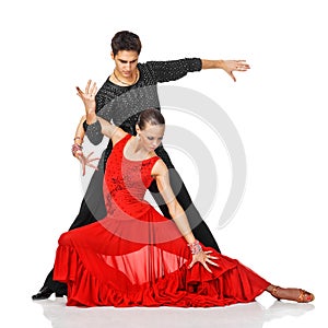 Sensual couple dancing salsa. Latino dancers in action. photo