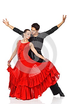 Sensual couple dancing salsa. Latino dancers in action.
