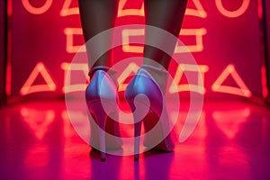 Sensual female legs in sexy high heels in a provocative red light district nightclub - generative AI