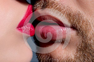 Sensual kiss. Young couple kissing and making love. Kisses lovers. photo