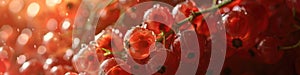 A sensual macro shot of red currants bathed in morning dew