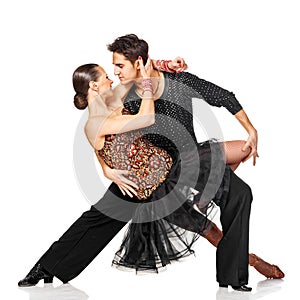 Sensual salsa dancing couple. Isolated