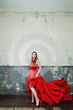 Sensual Woman Fashion Model Wearing Stylish Red Dress