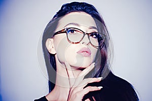 Sensual woman in glasses. skincare. elegant fashion model. fashion and beauty. makeup cosmetic. pretty girl with sexy
