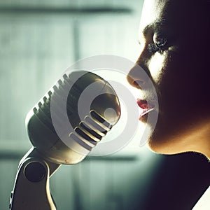 Sensual woman with microphone