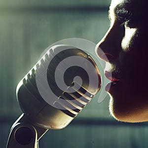 Sensual woman with microphone