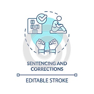 Sentencing and corrections blue concept icon