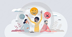 Sentiment analysis with various customer feedback emotion tint person concept