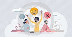 Sentiment analysis with various customer feedback emotion tint person concept photo