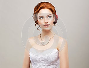 Sentimentality. Romantic Red Hair Woman with Flower in her Head. Femininity