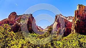 The Sentinel with Abraham and Isaac Peak in Zion National Park in Utah, United Sates