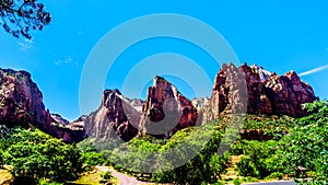 The Sentinel with Abraham and Isaac Peak in Zion National Park in Utah, United Sates