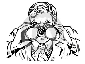 Sentinel watchman with binoculars line art