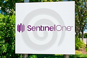 SentinelOne sign at software company headquarters Silicon Valley.