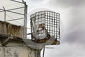 Sentry box of the federal prison of Alcatraz Island in the middle of the bay of the city of San Francisco, California, USA.