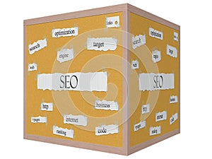 SEO 3D cube Corkboard Word Concept