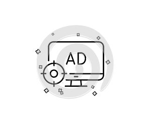 Seo adblock line icon. Search engine optimization sign. Vector