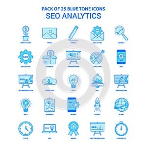 SEO Analytics Blue Tone Icon Pack - 25 Icon Sets