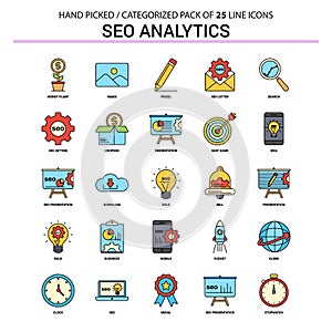 SEO Analytics Flat Line Icon Set - Business Concept Icons Design