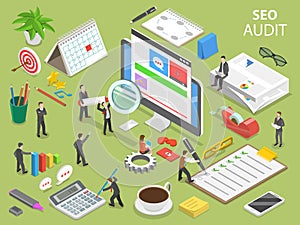 Seo audit flat isometric vector concept.