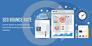 Seo bounce rate. Flat design vector illustration - web banner.