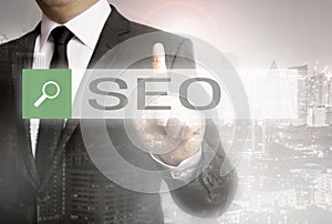 SEO Browser with businessman and city concept