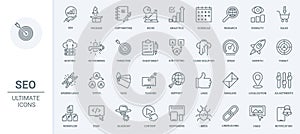 SEO, business technology thin line icons set, social media analytics and internet