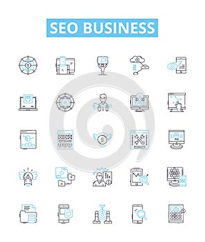 Seo business vector line icons set. SEO, Business, Digital, Marketing, Optimization, Ranking, Services illustration